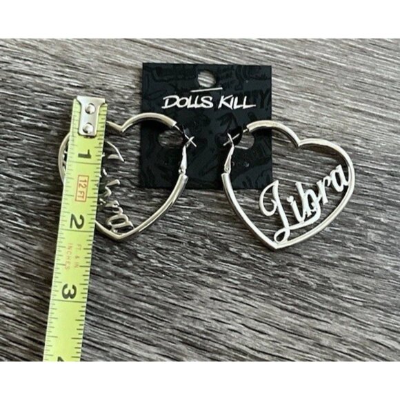 Dolls Kill Libra Horoscope Heart Dangle Women’s Earrings Silver Round Punk NWT - Picture 5 of 6